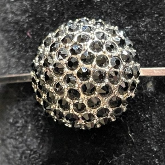 Vintage Silver Dome with Small Black Stones Hook Bangle - Picture 1 of 4